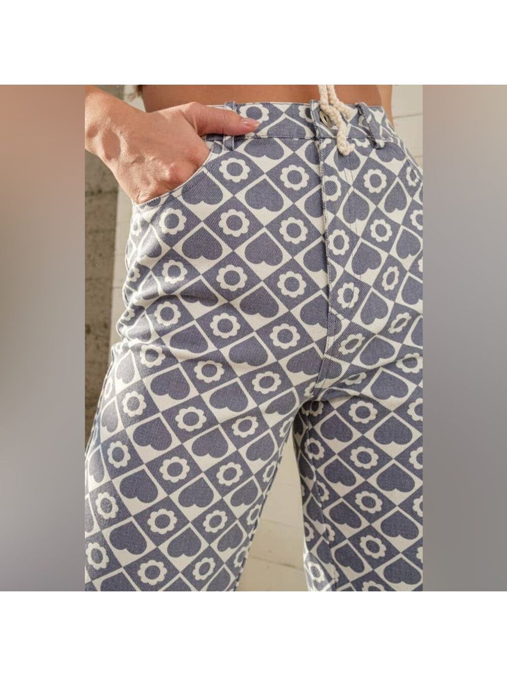 Papermoon remi check heart cotton pants Medium 5 pocket high rise NEW NWT - Picture 3 of 16